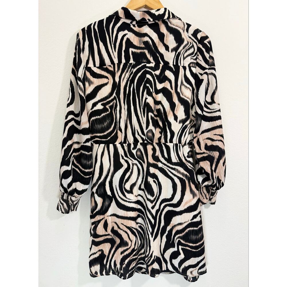Anthropologie Zebra Animal Print Faux Wrap Mini Dress Long Sleeve Size 14 - Picture 6 of 14